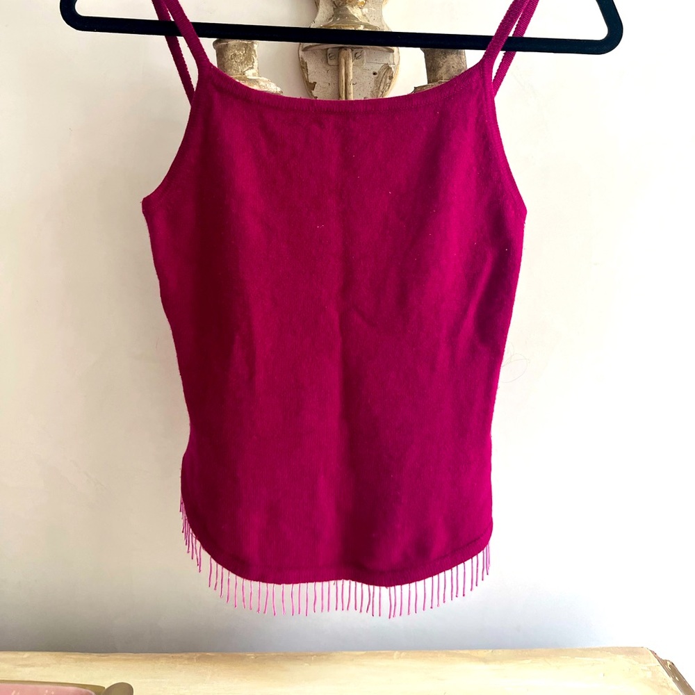 Vintage cache magenta beaded tank top with matching beaded jacket